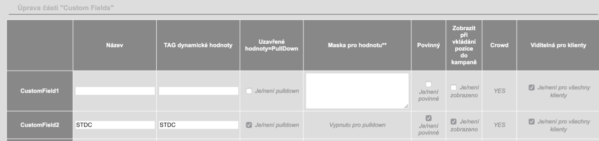 Jak zadat evidenci STDC pomocí Custom Fields?